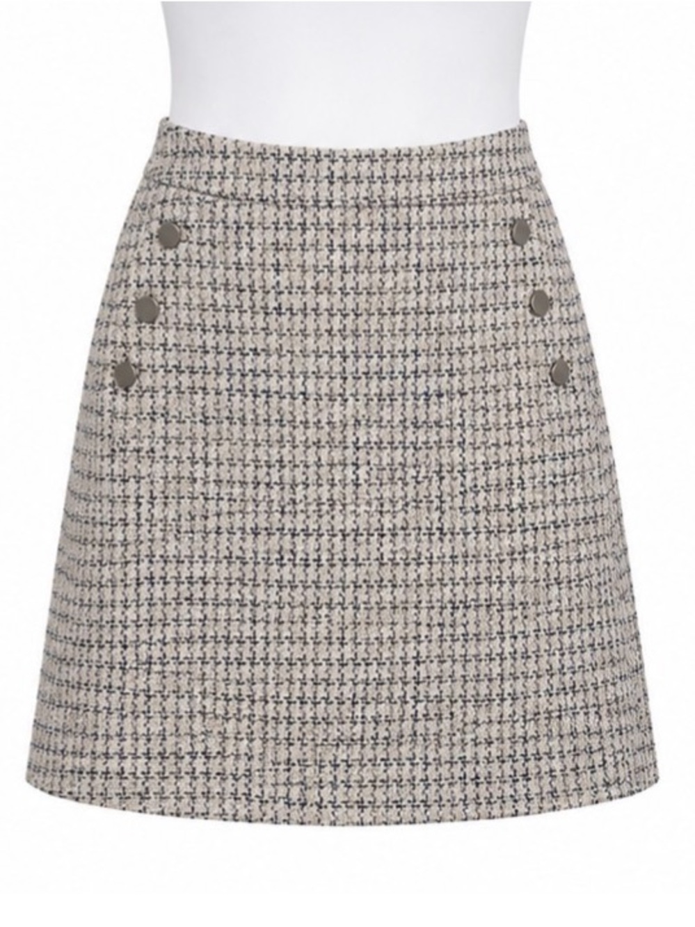 NWT J.Crew Tweed Mini Skirt Blue Ivory Bouclé Button Detail Size 10